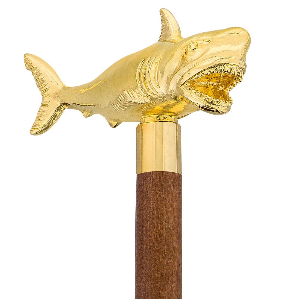 Great White Shark Handle Cane made w/ 18k Gold w/ Custom Shaft & Collar Fish Walking Canes - Tophatter Daily Deals