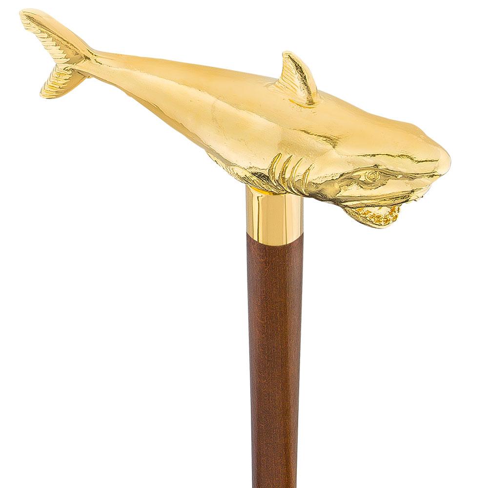 Great White Shark Handle Cane made w/ 18k Gold w/ Custom Shaft & Collar Fish Walking Canes - Tophatter Daily Deals