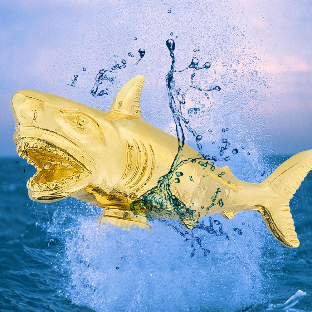 Great White Shark Handle Cane made w/ 18k Gold w/ Custom Shaft & Collar Fish Walking Canes - Tophatter Daily Deals