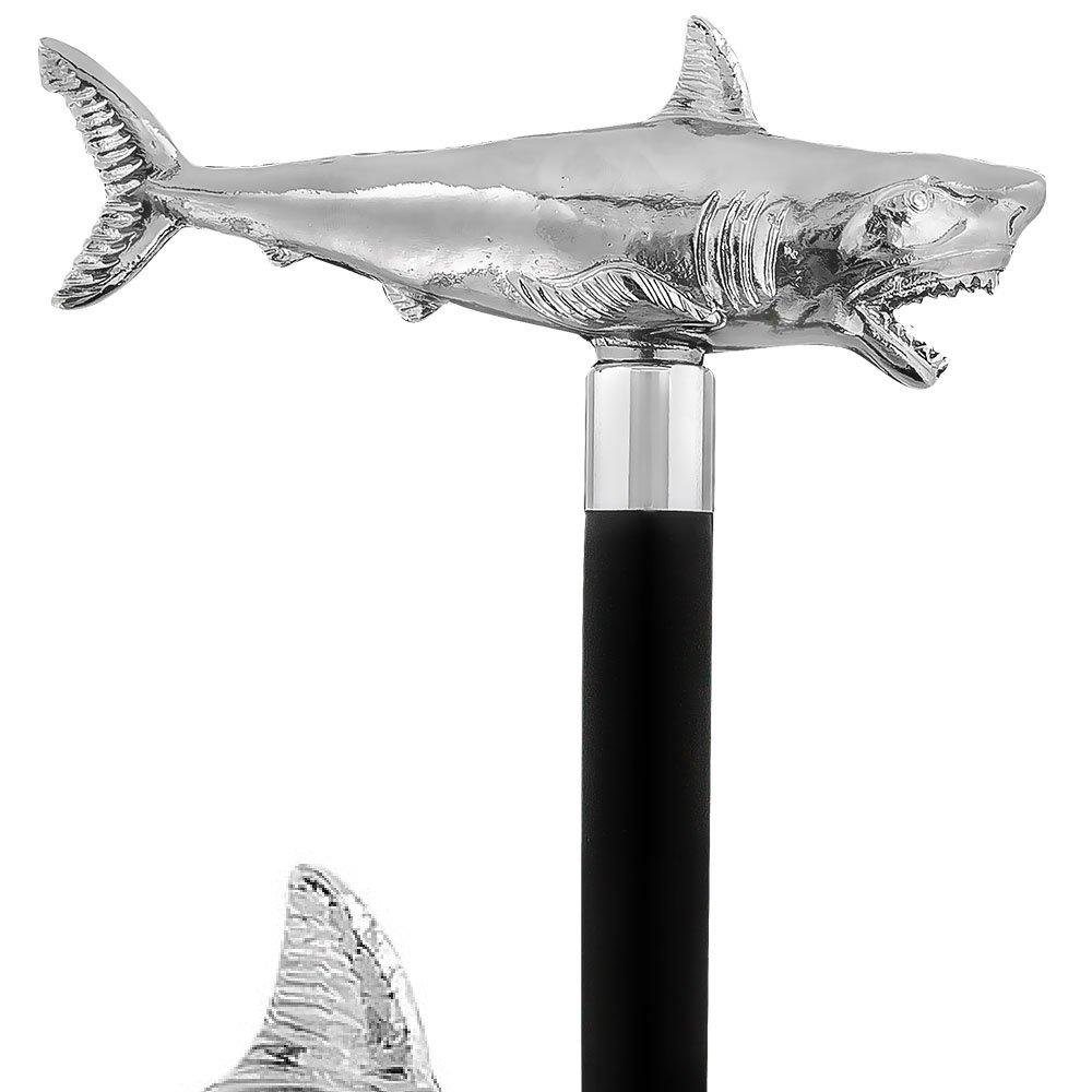 Great White Shark Nickel Plated Handle Cane w/ Custom Shaft & Collar Fish Walking Canes - Tophatter Daily Deals