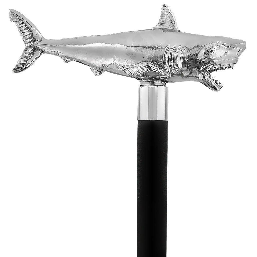 Great White Shark Nickel Plated Handle Cane w/ Custom Shaft & Collar Fish Walking Canes - Tophatter Daily Deals