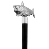 Great White Shark Nickel Plated Handle Cane w/ Custom Shaft & Collar Fish Walking Canes - Tophatter Daily Deals