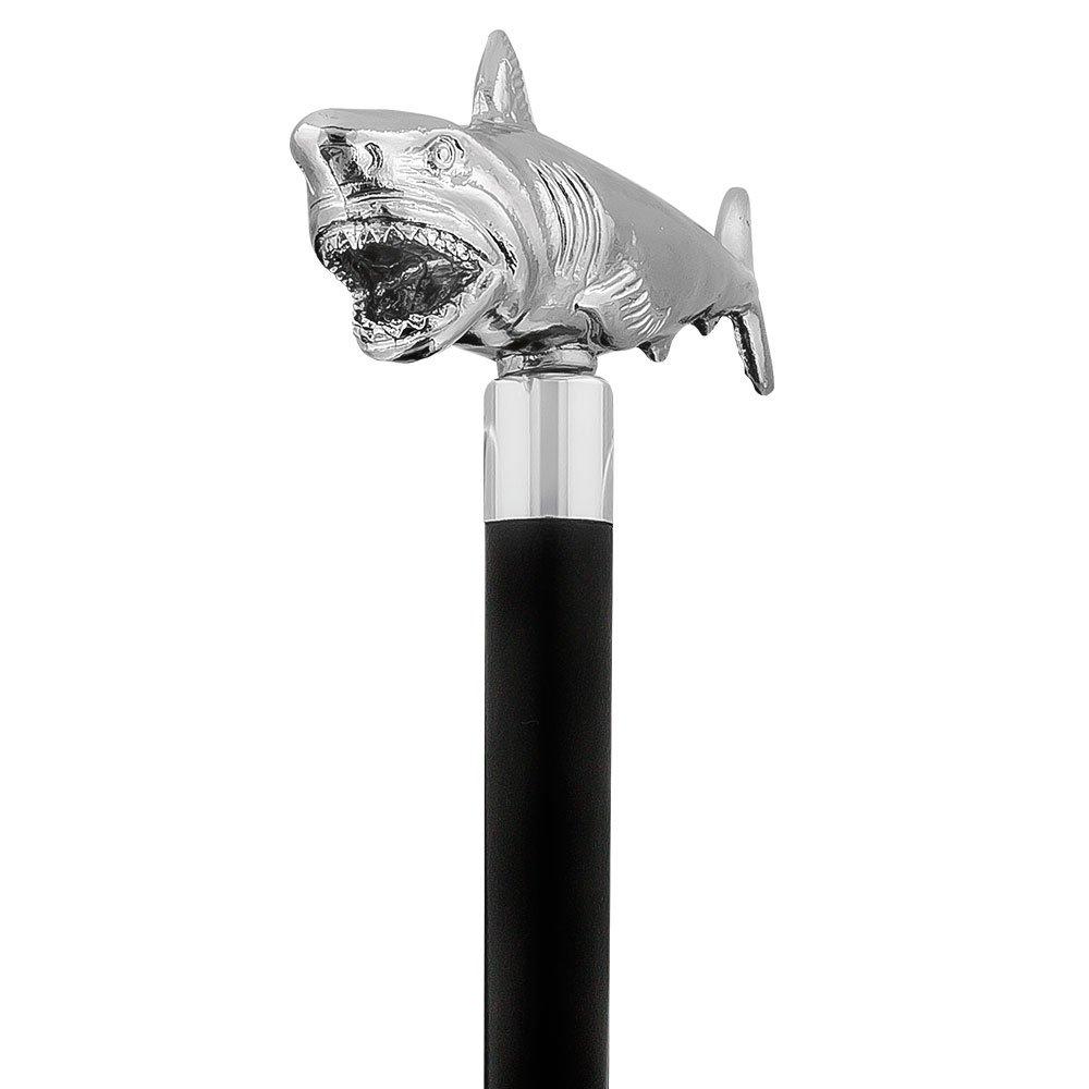 Great White Shark Nickel Plated Handle Cane w/ Custom Shaft & Collar Fish Walking Canes - Tophatter Daily Deals