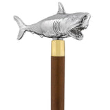 Great White Shark Nickel Plated Handle Cane w/ Custom Shaft & Collar Fish Walking Canes - Tophatter Daily Deals