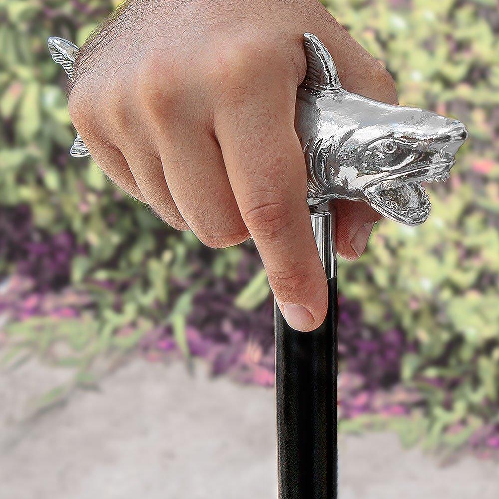 Great White Shark Nickel Plated Handle Cane w/ Custom Shaft & Collar Fish Walking Canes - Tophatter Daily Deals