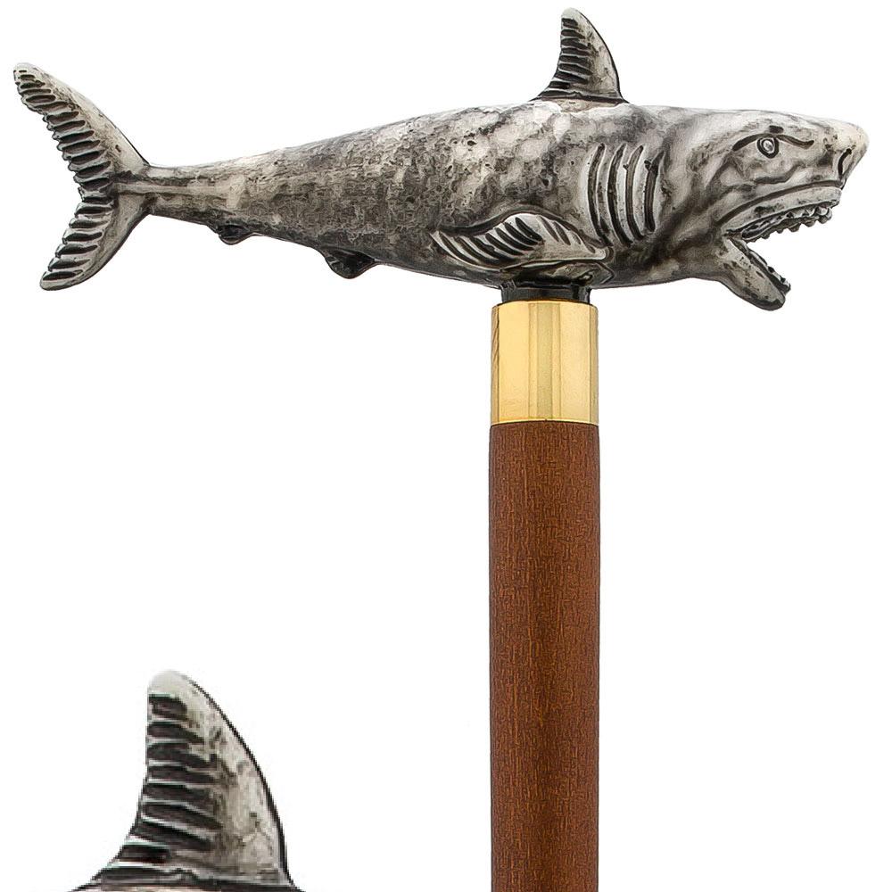 Scratch and Dent Tiger Shark Handle Cane w/ Custom Shaft & Collar V1825 Fish Walking Canes - Tophatter Daily Deals