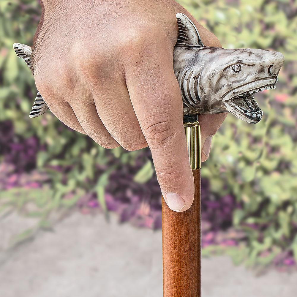 Scratch and Dent Tiger Shark Handle Cane w/ Custom Shaft & Collar V1825 Fish Walking Canes - Tophatter Daily Deals