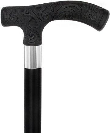 Carved Black Scroll Fritz Handled Cane - Italian Handle w/Custom Shaft and Collar Fritz Handle Walking Canes - Tophatter Daily Deals