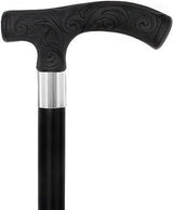Carved Black Scroll Fritz Handled Cane - Italian Handle w/Custom Shaft and Collar Fritz Handle Walking Canes - Tophatter Daily Deals