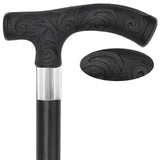 Carved Black Scroll Fritz Handled Cane - Italian Handle w/Custom Shaft and Collar Fritz Handle Walking Canes - Tophatter Daily Deals