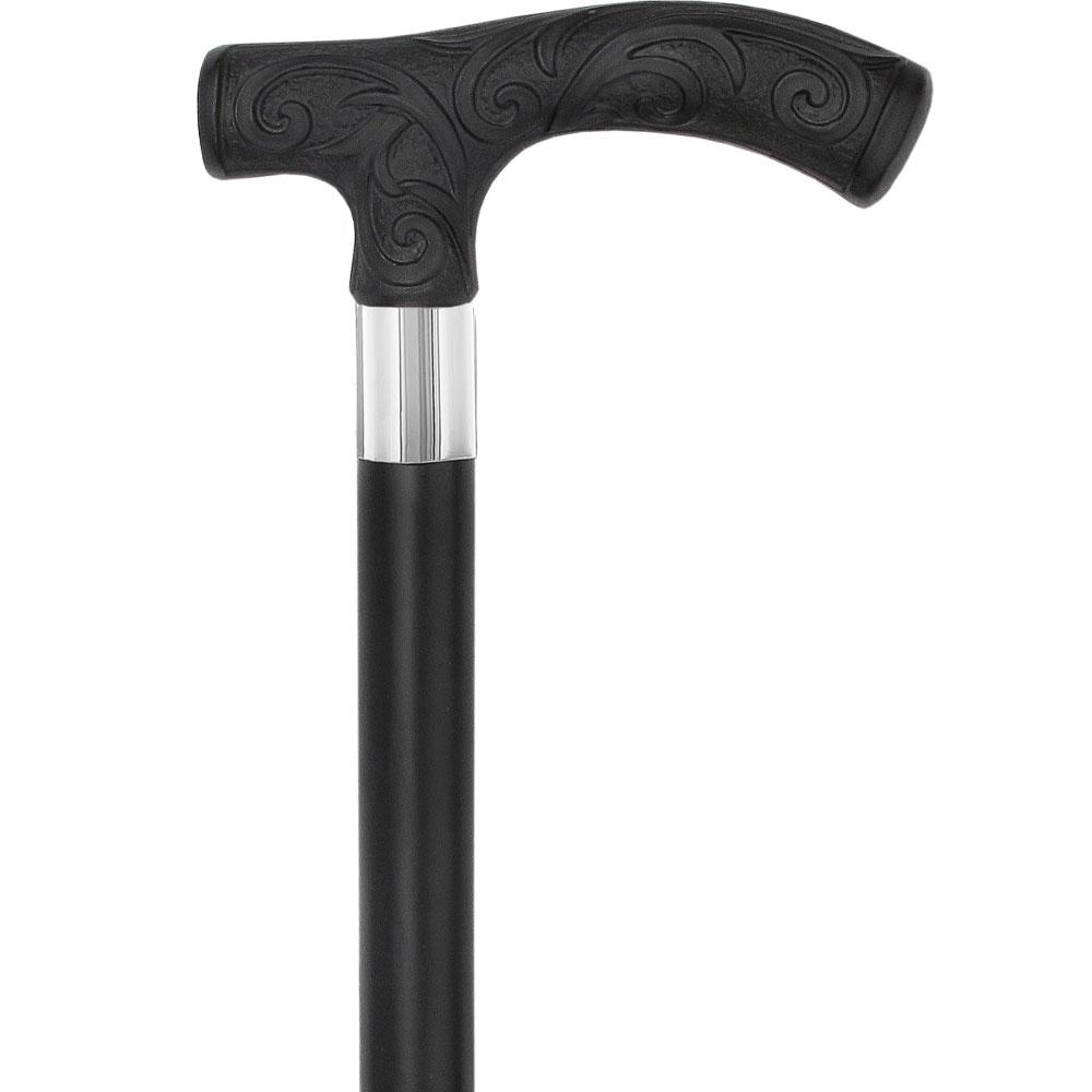 Carved Black Scroll Fritz Handled Cane - Italian Handle w/Custom Shaft and Collar Fritz Handle Walking Canes - Tophatter Daily Deals