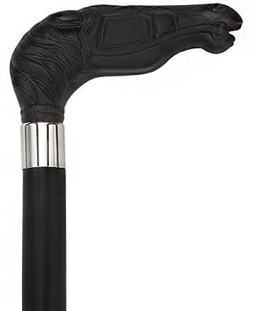 Black Stallion Horse Imatation Wood Handle Cane -Italian Handle w/Custom Shaft and Collar Horse Walking Canes - Tophatter Daily Deals