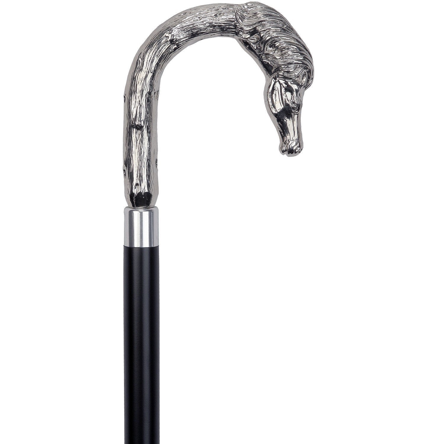 Elegant Nickel Plated Horse Tourist Style Walking Cane- Italian Handle w/custom shaft and collar Horse Walking Canes - Tophatter Daily Deals