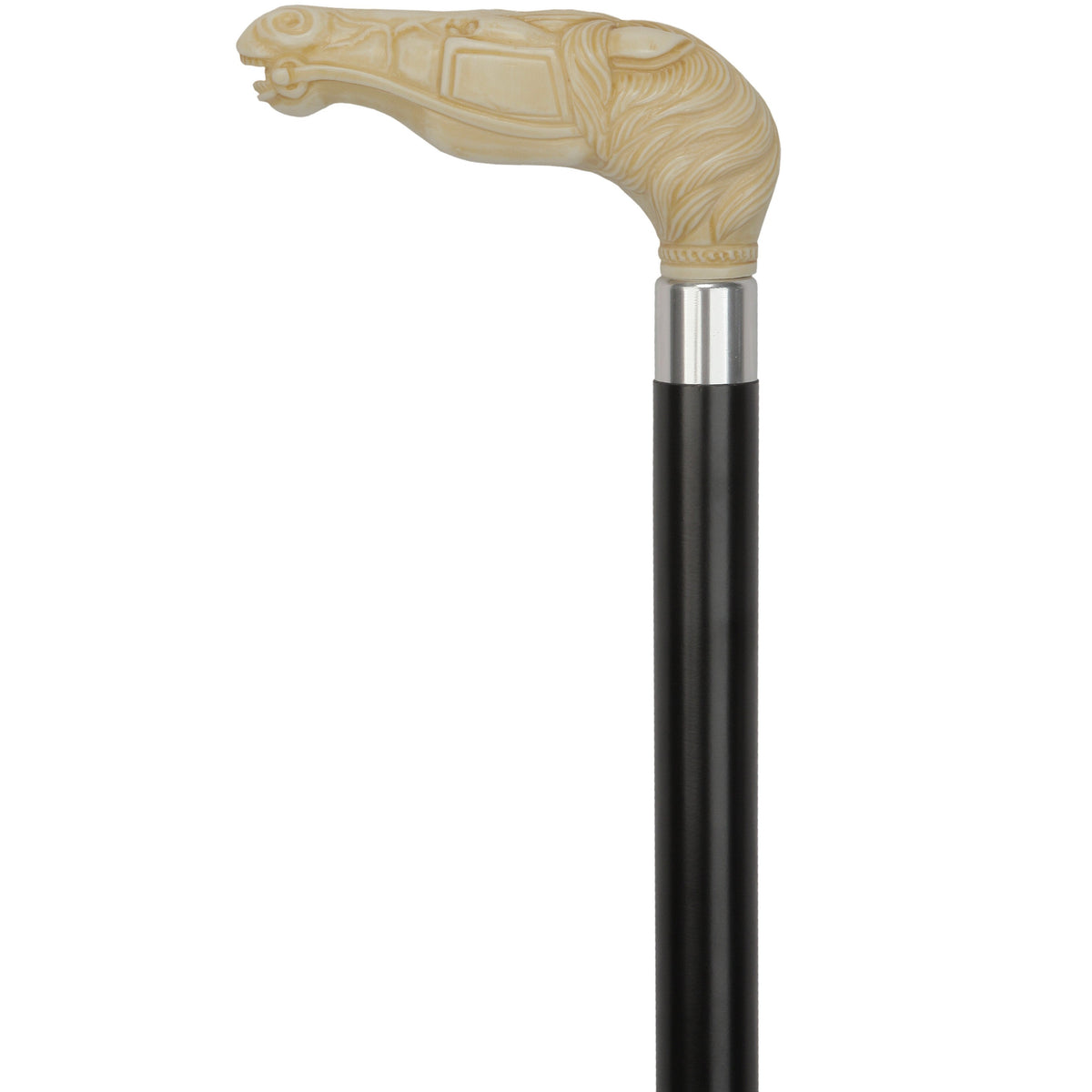 Faux Ivory Stallion Horse Head Cane - Italian Handle w/Custom Shaft and Collar Horse Walking Canes - Tophatter Daily Deals