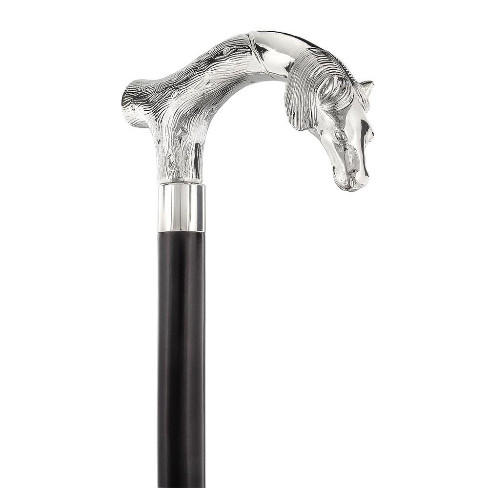 Smooth & Steady Horse Nickel Plated Fritz Handle Cane w/ Custom Shaft & Collar Horse Walking Canes - Tophatter Daily Deals