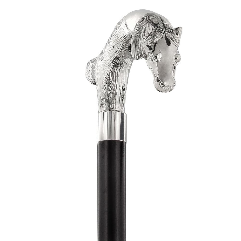 Smooth & Steady Horse Nickel Plated Fritz Handle Cane w/ Custom Shaft & Collar Horse Walking Canes - Tophatter Daily Deals