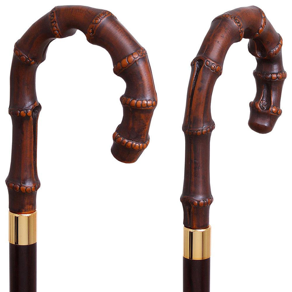Bamboo Crook Imitation Wood Handle Cane Italian Handle w/ Custom Shaft & Collar Italian Handles - Tophatter Daily Deals