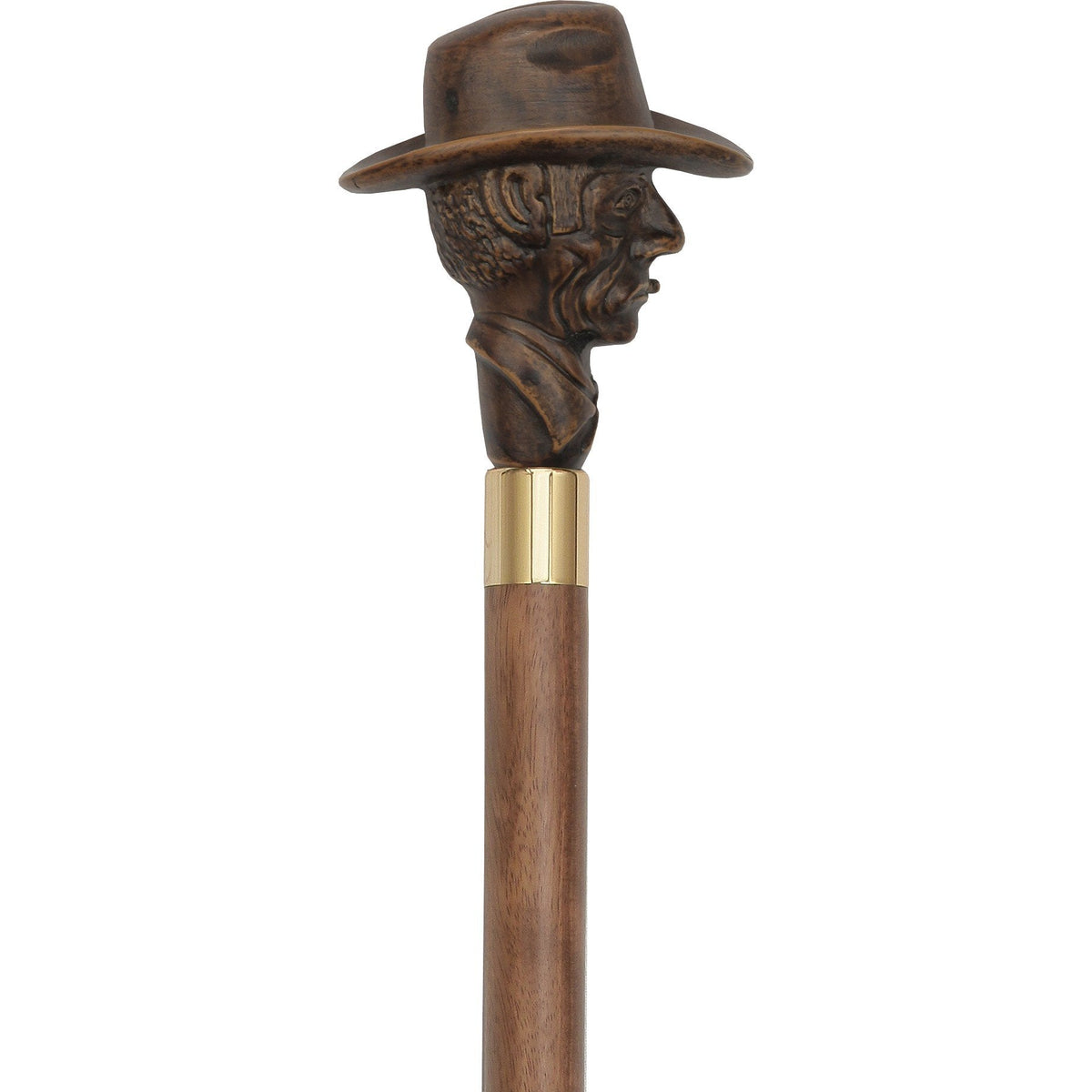 Brown Cowboy with Hat Imitation Wood Cane -Italian Handle w/Custom Shaft and Collar Italian Handles - Tophatter Daily Deals