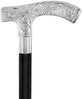 Carved Scroll Fritz Nickel Plated Handled Cane - Italian Handle w/ Custom Shaft & Collar Italian Handles - Tophatter Daily Deals