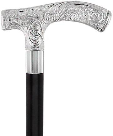 Carved Scroll Fritz Nickel Plated Handled Cane - Italian Handle w/ Custom Shaft & Collar Italian Handles - Tophatter Daily Deals