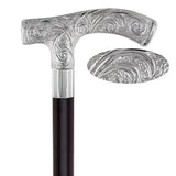 Carved Scroll Fritz Nickel Plated Handled Cane - Italian Handle w/ Custom Shaft & Collar Italian Handles - Tophatter Daily Deals