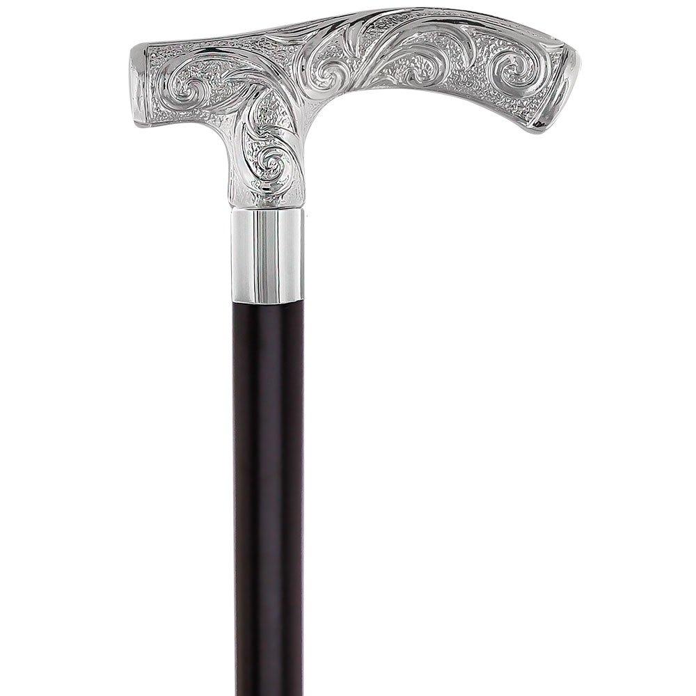 Carved Scroll Fritz Nickel Plated Handled Cane - Italian Handle w/ Custom Shaft & Collar Italian Handles - Tophatter Daily Deals