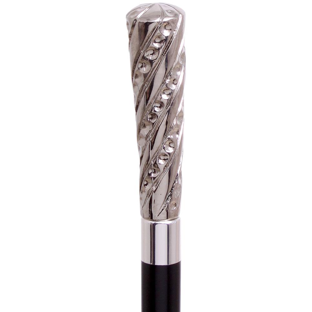 Embossed Elongated Nickel Plated Handle Cane Italian Handle w/ Custom Shaft & Collar Italian Handles - Tophatter Daily Deals