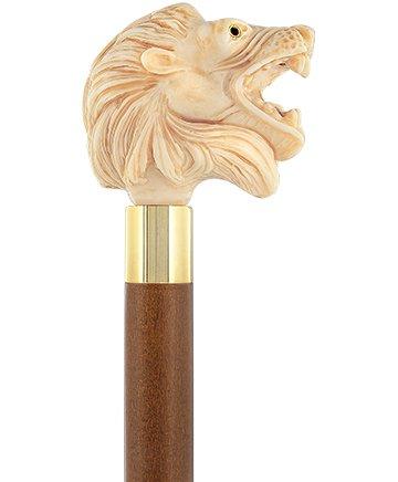 Ferocious Faux Ivory Roaring Lion Knob Handle Walking Cane w/ Custom Shaft & Collar Lion Walking Canes - Tophatter Daily Deals