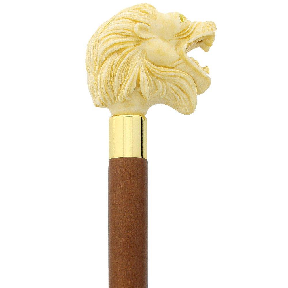 Ferocious Faux Ivory Roaring Lion Knob Handle Walking Cane w/ Custom Shaft & Collar Lion Walking Canes - Tophatter Daily Deals