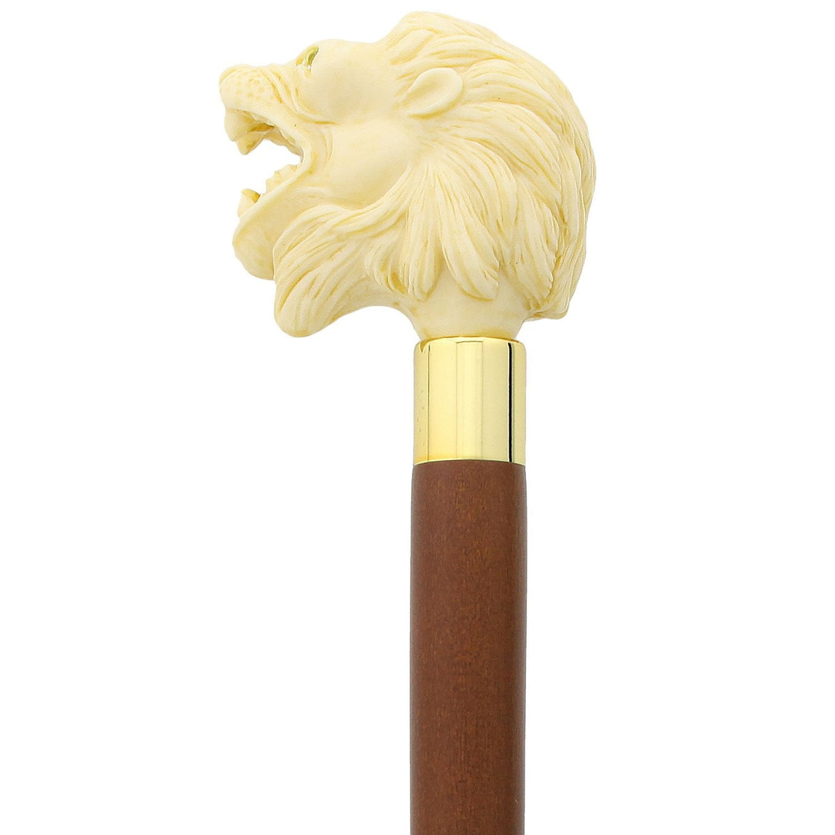 Ferocious Faux Ivory Roaring Lion Knob Handle Walking Cane w/ Custom Shaft & Collar Lion Walking Canes - Tophatter Daily Deals