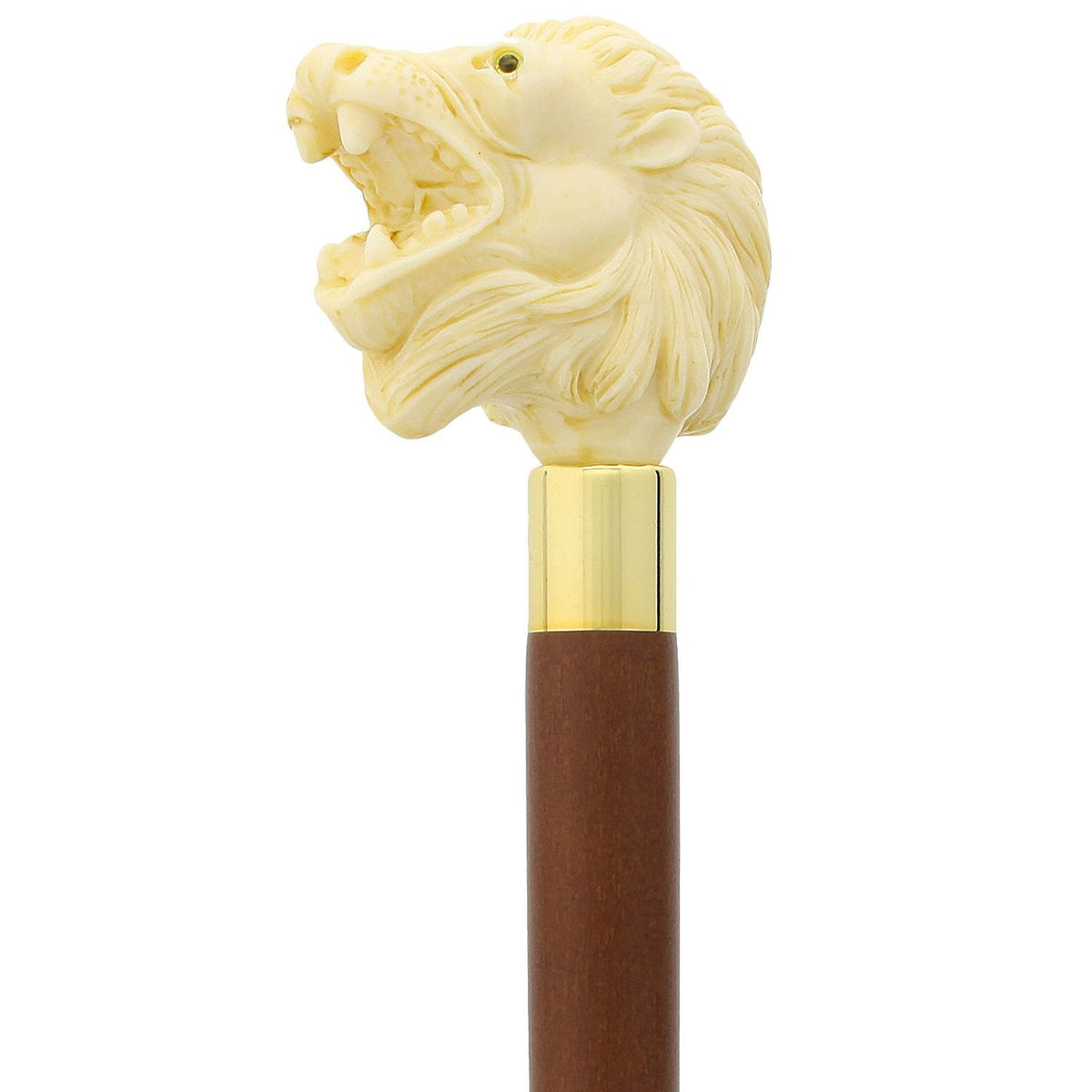 Ferocious Faux Ivory Roaring Lion Knob Handle Walking Cane w/ Custom Shaft & Collar Lion Walking Canes - Tophatter Daily Deals