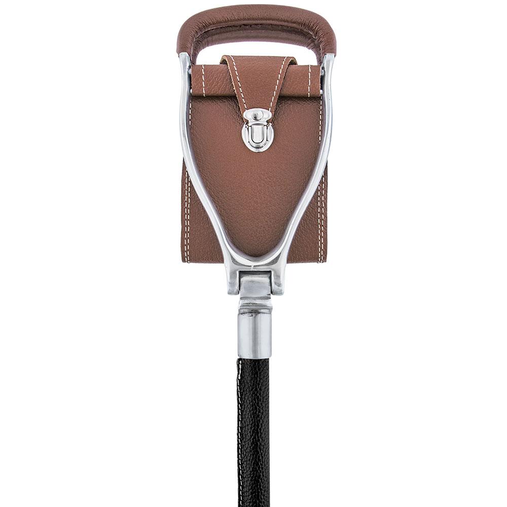 Genuine Leather Brown Cane Hammock Chair - Black Shaft - Non-Adjustable Sitting Canes - Tophatter Daily Deals