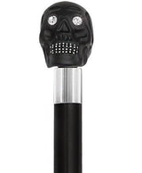 Black Skull Head Cane With Swarovski Crystal Eyes and Teeth-Italian Handle w/Custom Shaft and Collar Skull Walking Canes Dragon Walking Canes - Tophatter Daily Deals