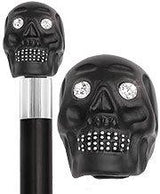 Black Skull Head Cane With Swarovski Crystal Eyes and Teeth-Italian Handle w/Custom Shaft and Collar Skull Walking Canes Dragon Walking Canes - Tophatter Daily Deals