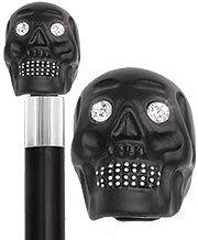 Black Skull Head Cane With Swarovski Crystal Eyes and Teeth-Italian Handle w/Custom Shaft and Collar Skull Walking Canes Dragon Walking Canes - Tophatter Daily Deals