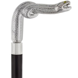 Cunningly Vicious Snake Nickel Plated Fritz Handle Cane w/ Custom Shaft & Collar Snake Walking Canes - Tophatter Daily Deals
