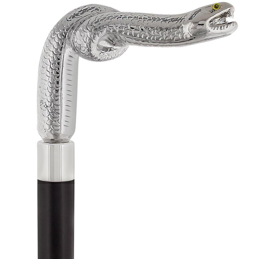 Cunningly Vicious Snake Nickel Plated Fritz Handle Cane w/ Custom Shaft & Collar Snake Walking Canes - Tophatter Daily Deals