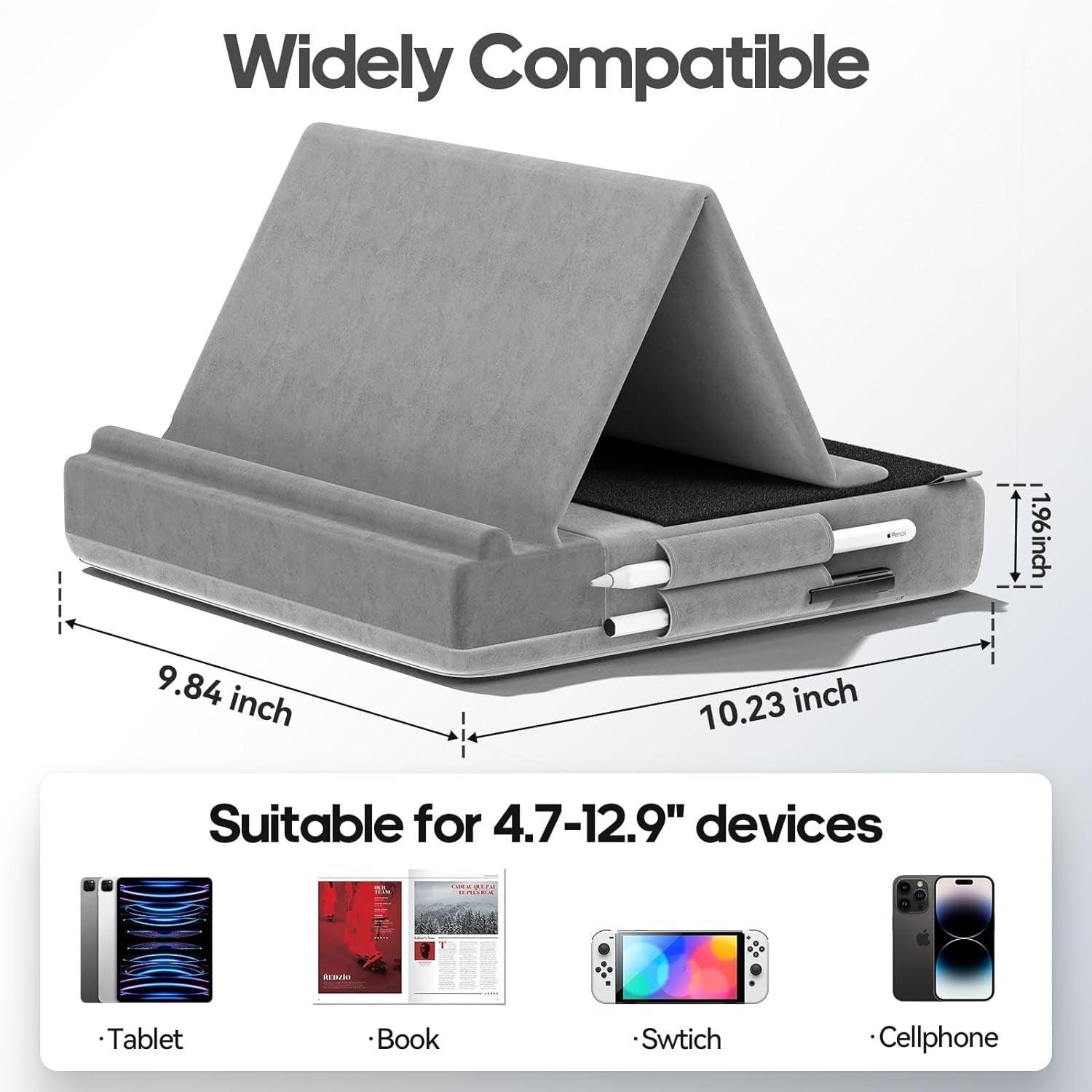 Tablet Pillow Stand - Foldable iPad Holder for Lap | Bed and Desk with Pocket & Stylus Mount Compatible with iPad Pro 12.9, 10.5, 9.7 Air Mini 6 5 4 3 Apparel & Accessories - Tophatter Daily Deals