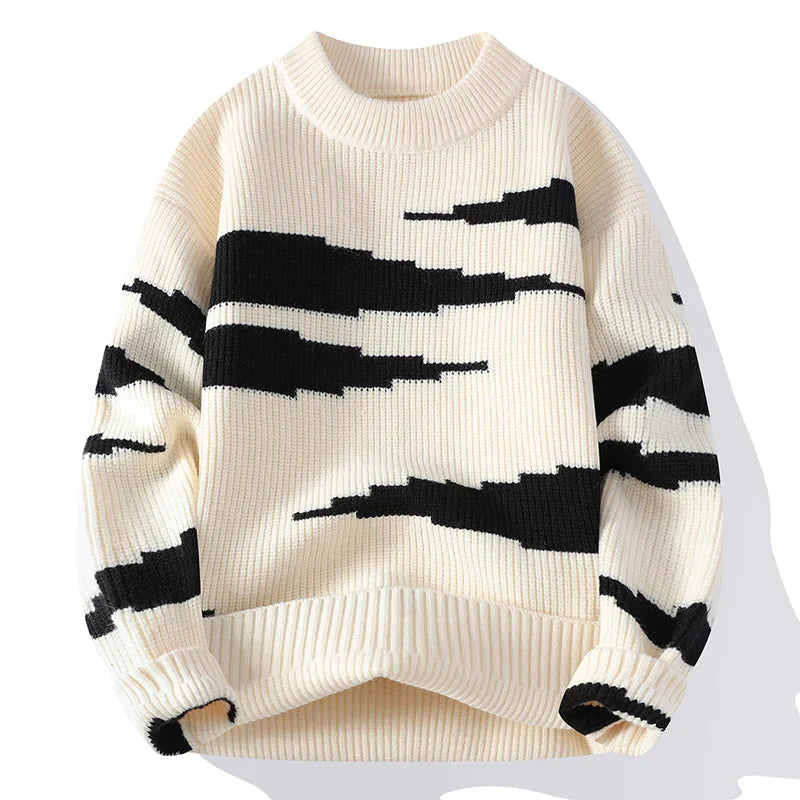 Computer Knitted Unisex Round Neck Pullover Knit Sweater Beige Men's Clothing - Tophatter Daily Deals