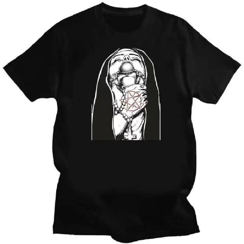 Comfort Funny Tee Shirt Print Satanic Nun Tee - Tophatter Daily Deals