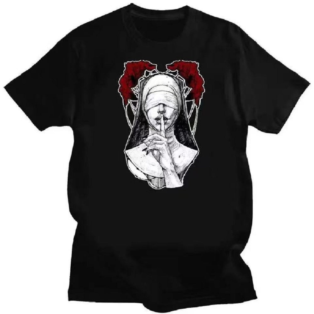 Comfort Funny Tee Shirt Print Satanic Nun Tee - Tophatter Daily Deals