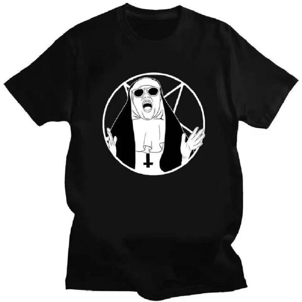 Comfort Funny Tee Shirt Print Satanic Nun Tee - Tophatter Daily Deals