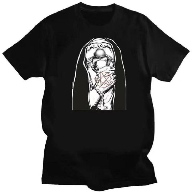 Comfort Funny Tee Shirt Print Satanic Nun Black - 02 Tee - Tophatter Daily Deals