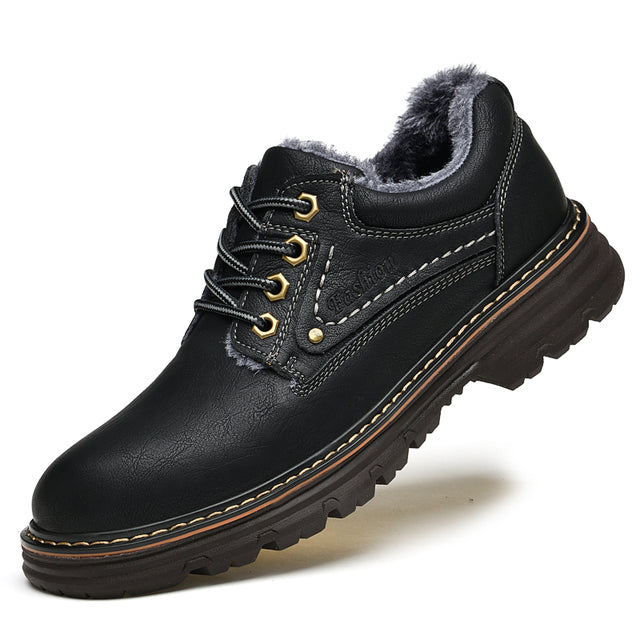 Comfortable and Roomy Leather Men's Shoes Black-fur Leather Shoes - Tophatter Daily Deals