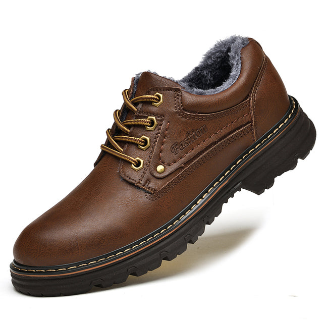 Comfortable and Roomy Leather Men's Shoes Brown-fur Leather Shoes - Tophatter Daily Deals