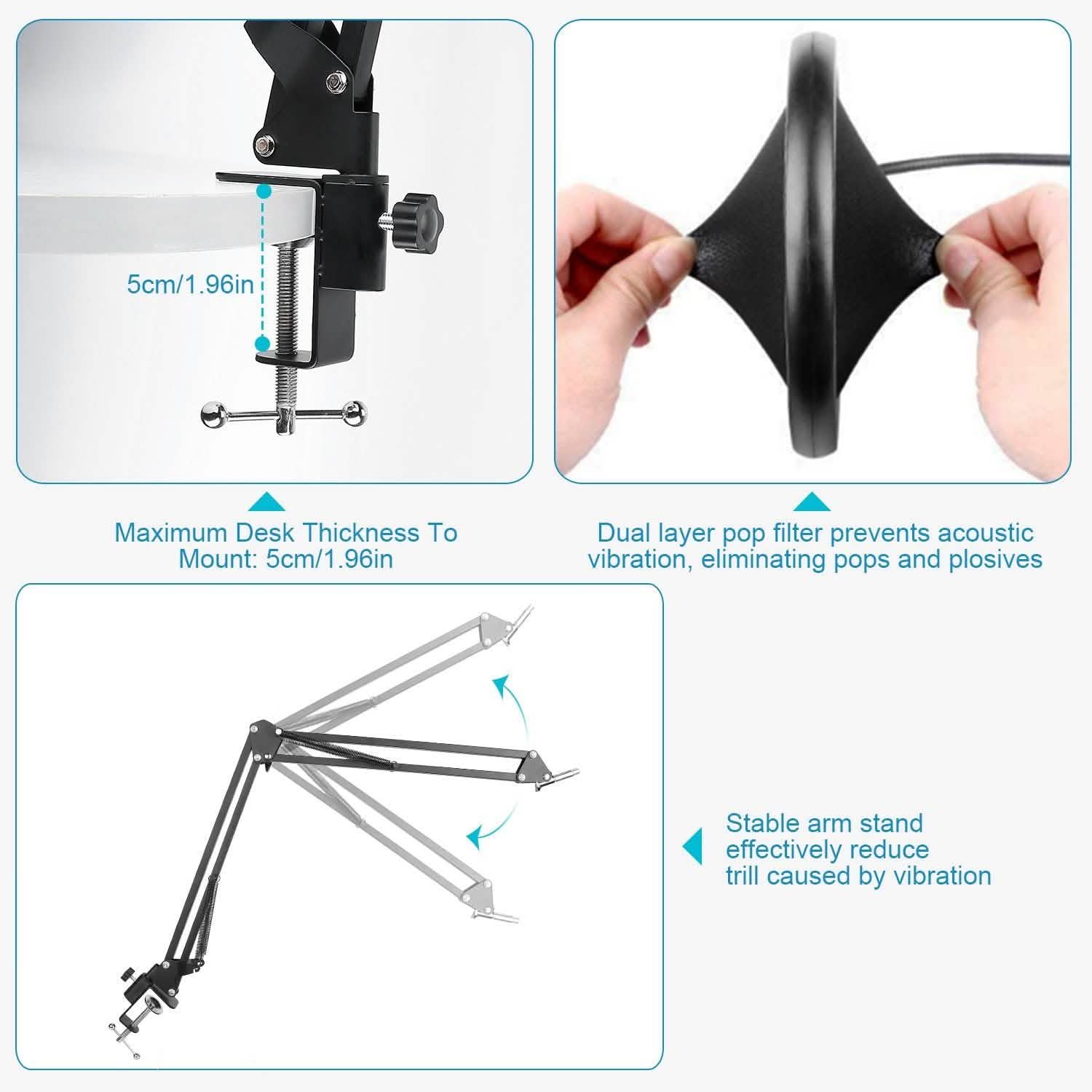 Condenser Microphone Bundle Shock Mount with Adjustable Boom Arm Sound Card Audio Accessories - Tophatter Daily Deals