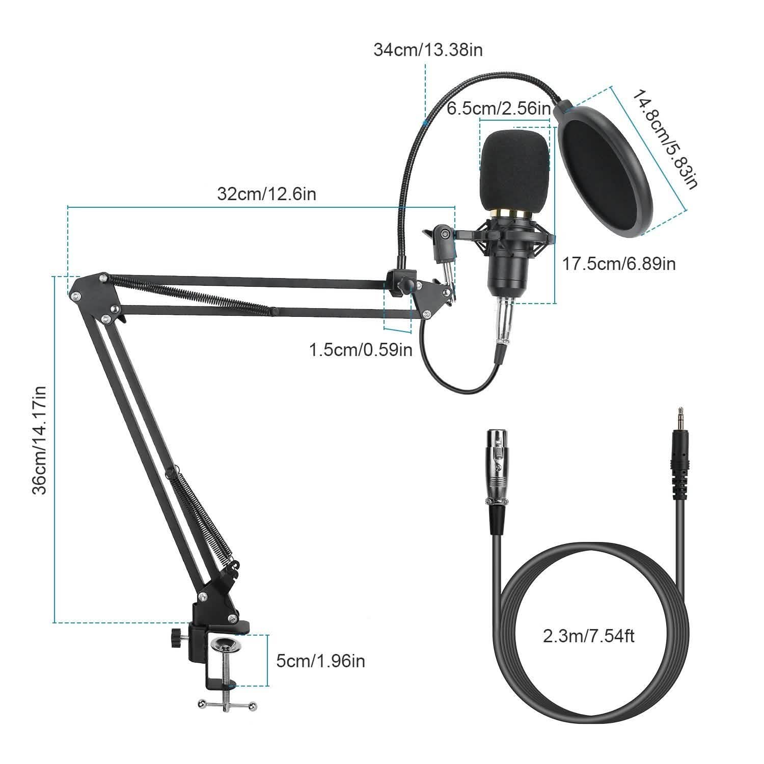 Condenser Microphone Bundle Shock Mount with Adjustable Boom Arm Sound Card Audio Accessories - Tophatter Daily Deals