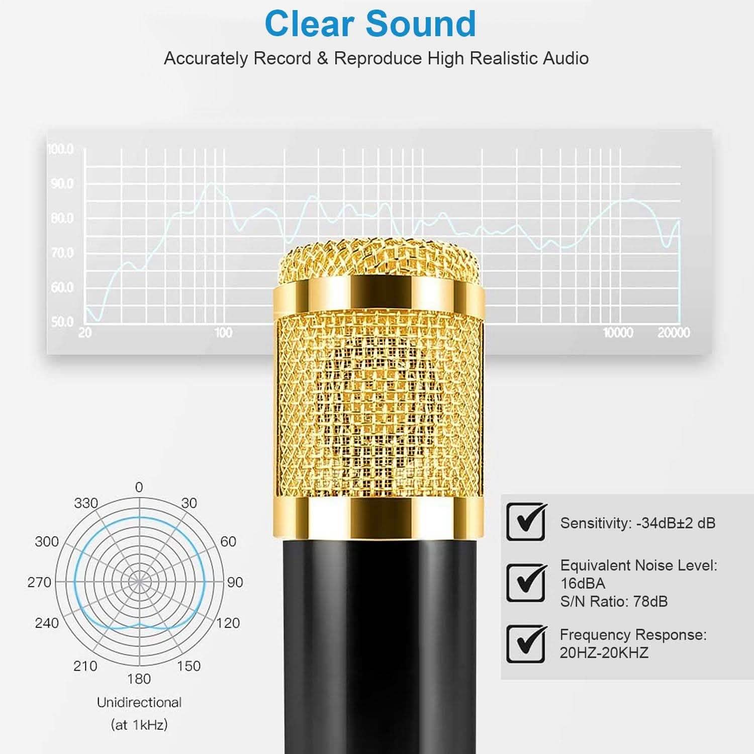 Condenser Microphone Bundle Shock Mount with Adjustable Boom Arm Sound Card Audio Accessories - Tophatter Daily Deals