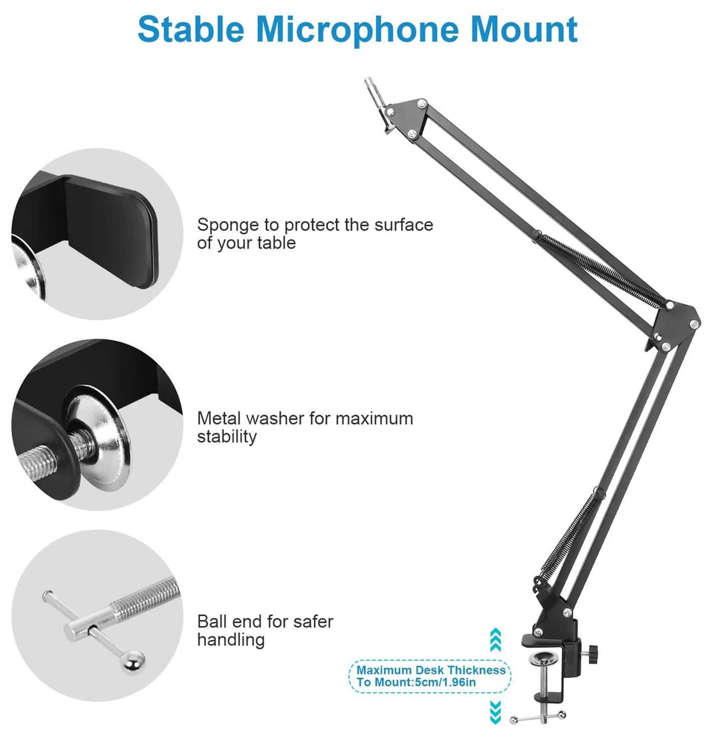 Condenser Microphone Bundle Shock Mount with Adjustable Boom Arm Sound Card Audio Accessories - Tophatter Daily Deals