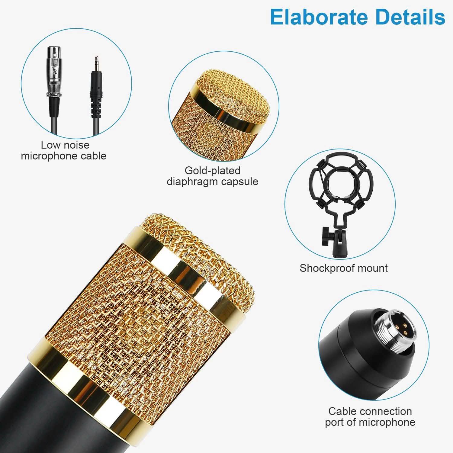 Condenser Microphone Bundle Shock Mount with Adjustable Boom Arm Sound Card Audio Accessories - Tophatter Daily Deals